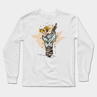 Broken light bulb with yellow flowers Long Sleeve T-Shirt